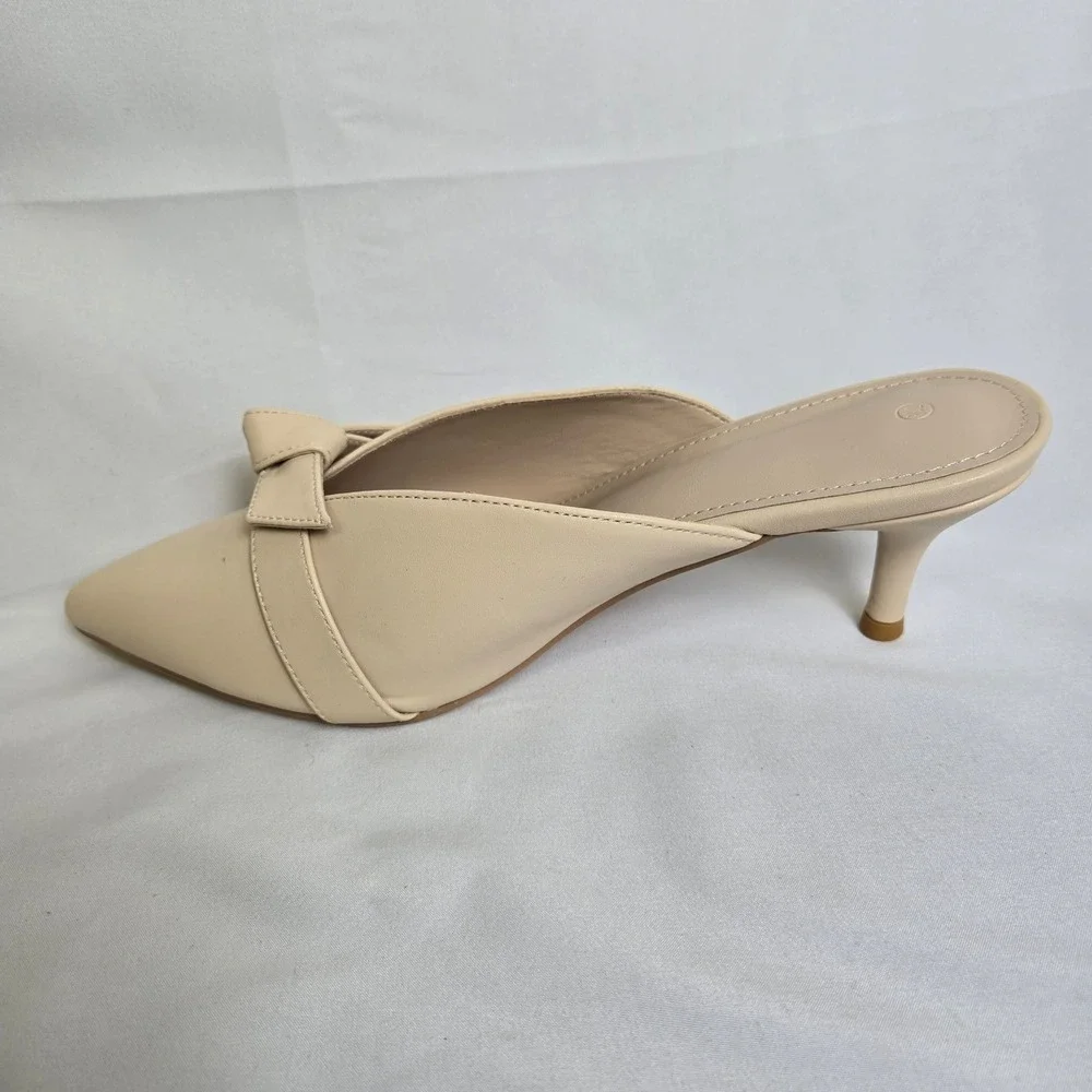 Bow Knot Pointed Toe Kitten Heel Mules Cream Unbranded Neutral Women's Size 7.5 - Picture 12 of 15
